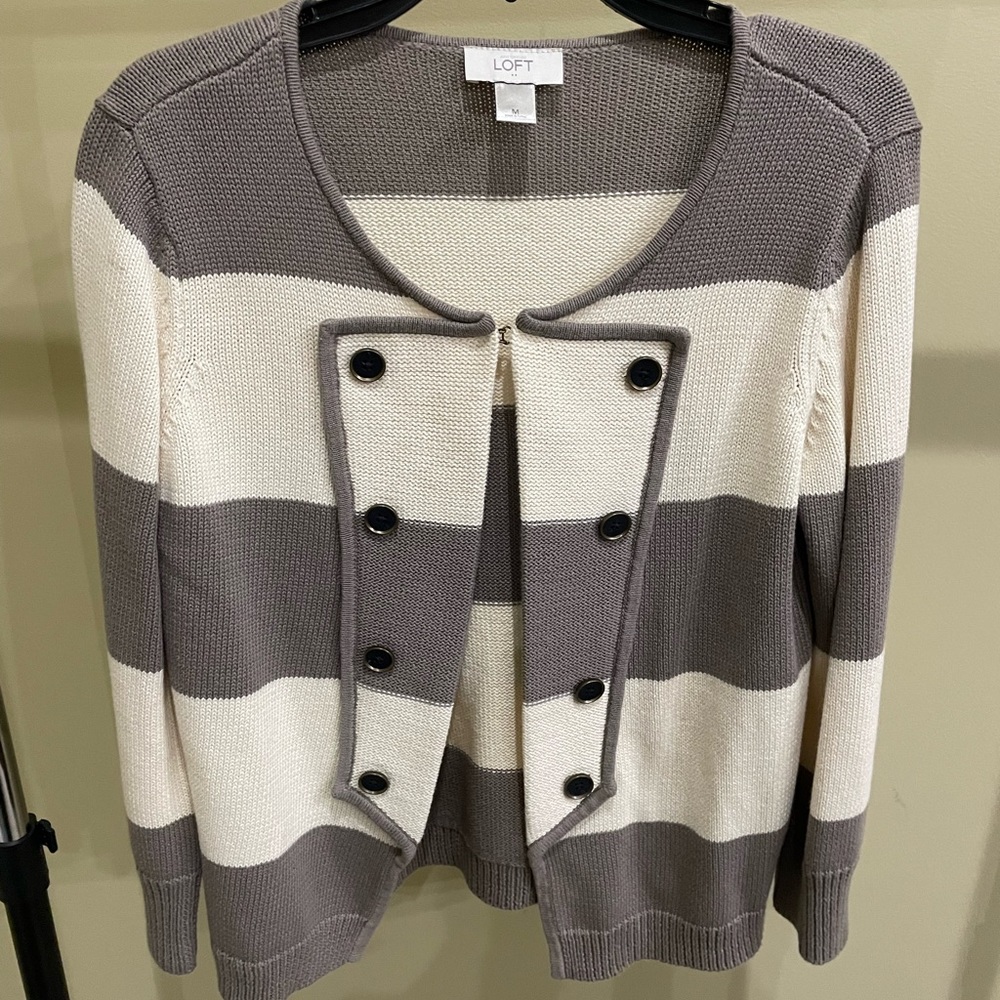 Ann Taylor Loft Striped Brown + Cream Cardigan size medium